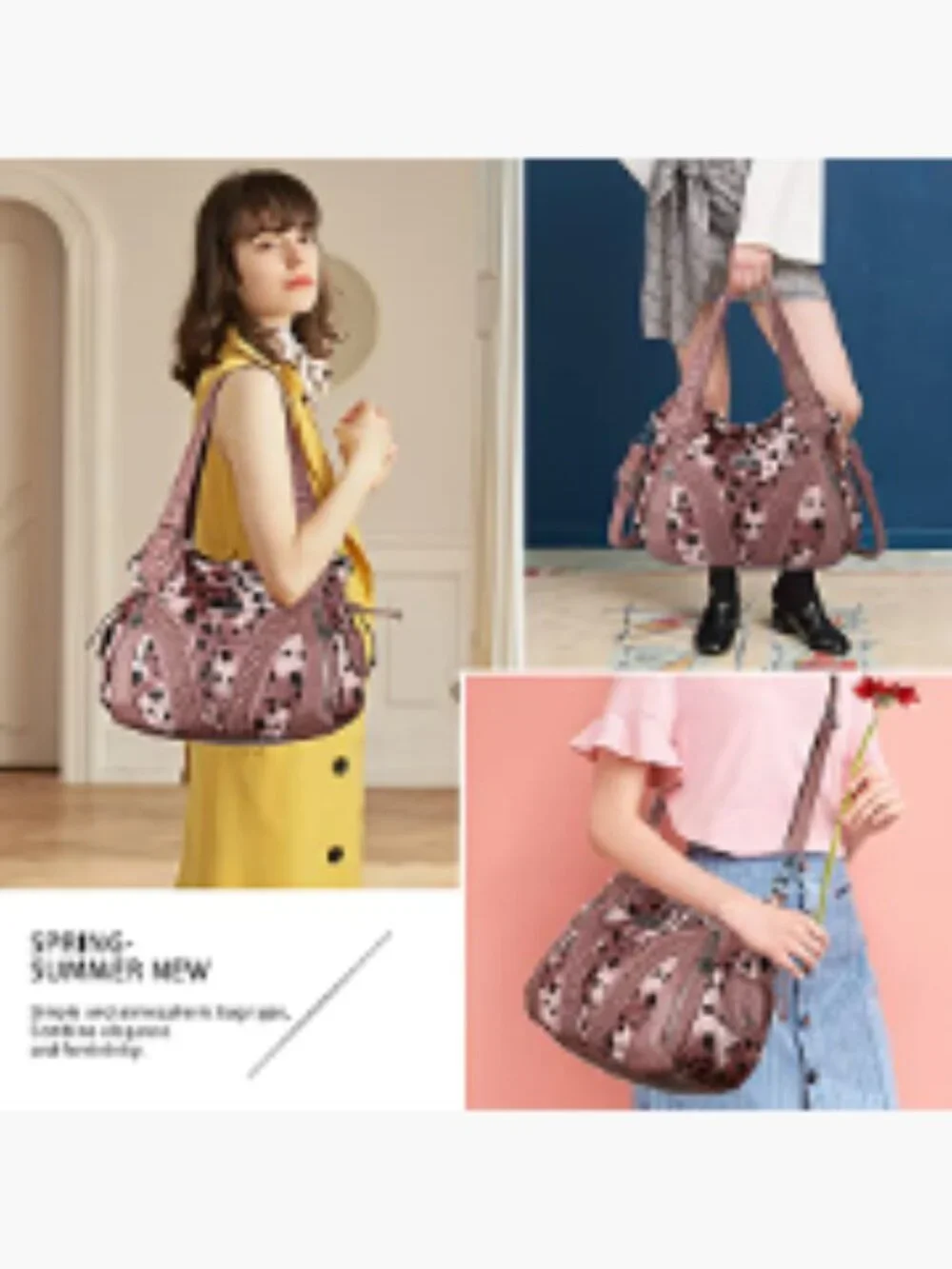Washed Faux Leather Tote Hobo Bag Top Handle Shoulder Bag